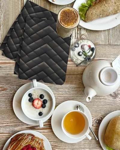 Vista 4 de Kitchen Towel 2 Packs Cotton Waffle Weave, Black Geometric Rhombus 16 x 24 Inch Absorbent Quick Drying Dish Towels Clothes for Kitchen Living Room