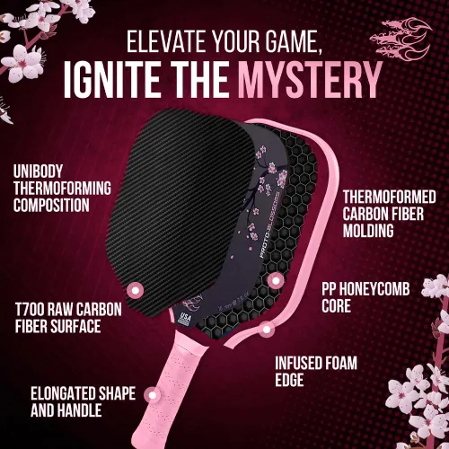 Vista 5 de Proto - Pala de pickleball de fibra de carbono cruda termoformada con núcleo de polímero en panal, control de potencia mejorado y giro máximo