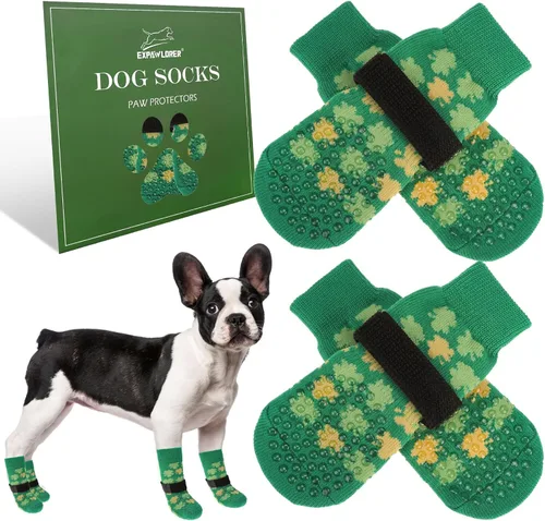Vista 29 de EXPAWLORER - Calcetines antideslizantes para perros pequeños, medianos y grandes, evitan que se laman las patas, botines para pavimento caliente