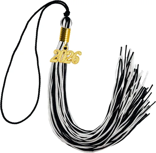 Vista 30 de GraduationMall Borla de graduación de un solo y varios colores con dije del año 2025 de 9 pulgadas