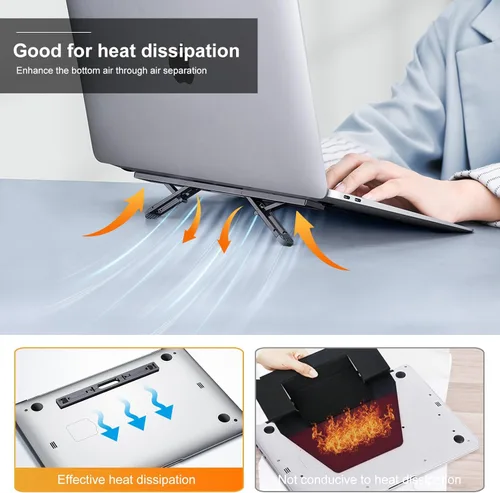 Vista 5 de Elevadores de computadora portátil para escritorio, soporte para laptop de 4 alturas ajustables, elevador de teclado, patas ergonómicas