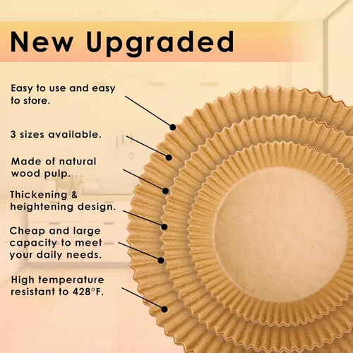 Vista 3 de Forros de papel desechables para freidora de aire: 100 piezas de 9 pulgadas, forros redondos para canasta de freidora de aire, papel de pergamino