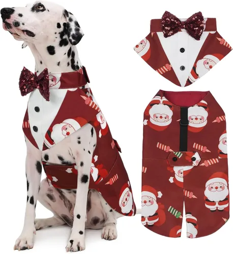 Vista 17 de Conjunto de esmoquin para perro Kuoser, traje de esmoquin y bandana para perros, traje de boda para perros, camisa con corbatín para perrito