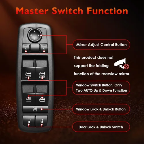 Vista 6 de Interruptor maestro de ventana de alimentación lateral del conductor, reemplazo para Ram 1500/2500/3500 2016-2022, Dodge Charger 2011-2019, Chrysler
