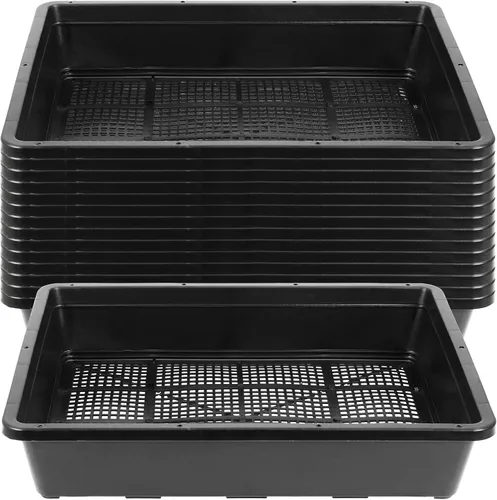 SINJEUN Paquete de 15 bandejas de semillas de malla de plástico negro con parte inferior – 14.6 x 11.8 pulgadas bandejas propagadoras de germinación