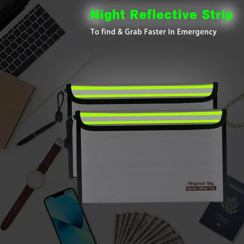 Vista 5 de Bolsa de documentos ignífuga de 11.0 x 6.7 in, para oficina en casa, viajes, bolsa de almacenamiento segura con cremallera para documentos, dinero