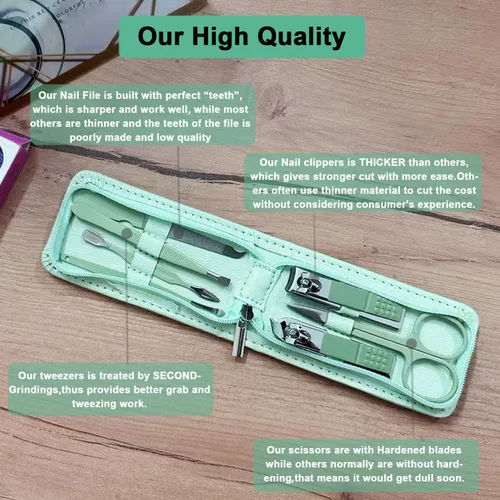 Vista 4 de Juego de manicura de 7 piezas, kit de cortaúñas de acero inoxidable, herramientas de belleza para el cuidado de las uñas, juego de relleno