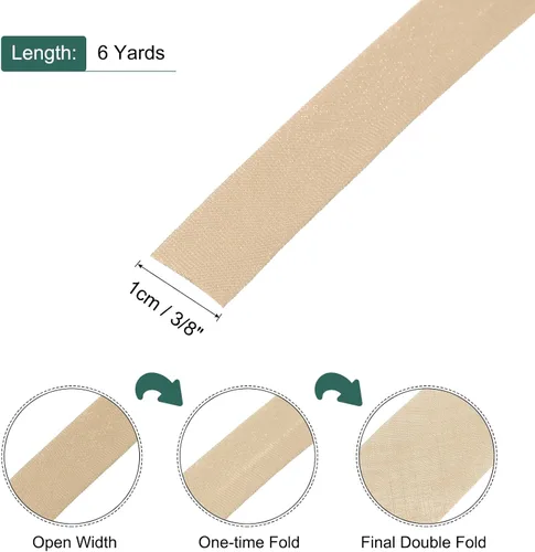 Vista 45 de MECCANIXITY Cinta al bies de doble pliegue de 1/2 pulgada de poliéster continuo a granel para costura, costura, dobladillo, encuadernación y Beige
