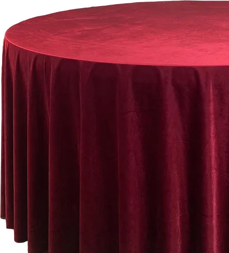 Vista 3 de YOUR CHAIR COVERS - Mantel redondo de terciopelo real de 120 pulgadas - Mantel de lino color burdeos para mesas redondas estándar