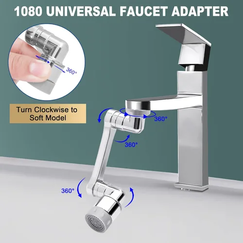 Vista 3 de Grifo de extensión giratorio universal 1080 con brazo robótico giratorio, fregadero aireador, grifo giratorio de agua con 2 modos, extensión