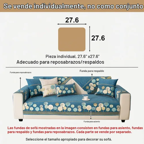 Vista 3 de Funda Boho para Sofá, Fundas de Sofá Antideslizantes Lavables, Fundas de Sofá de Chenilla Acolchadas, Fundas Bohemias para Sofá, Protector de Azul