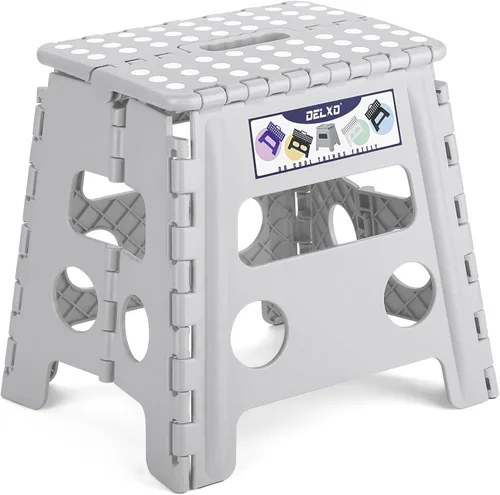 Vista 28 de Delxo Taburete plegable de 17.5 pulgadas, taburete plegable para adultos con bloqueo de seguridad, taburete plegable portátil de plástico, taburetes