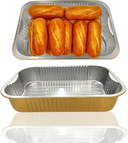 Vista 8 de Sartenes de papel de aluminio de SuiXinCook con tapas, 10 unidades, resistentes, 2 libras, sartén pequeña de papel de aluminio de 8.5"×6