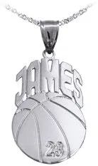 Dije deportivo de baloncesto Baloncesto personalizado Nombre y número de baloncesto Plata de ley Fabricado en Estados Unidos, Plata esterlina