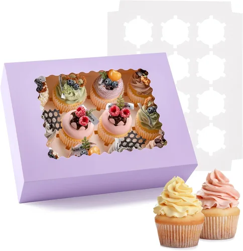 Vista 8 de Hoewina 6 Cajas para Cupcakes - Para 12 Cupcakes con Ventana, Soporte para Cupcakes de Grado Alimenticio, Fácil Transporte y Presentación - Ideal