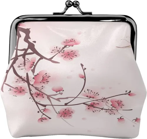 Monedero tipo monedero con diseño de flor de cerezo, mariposa, para mujeres, niñas, viajes, beso, cierre de hebilla