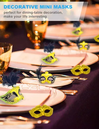 Vista 6 de 12PCS Mini Masks Party Decoration for Halloween Mardi Gras Birthday Party Cupcake Topper Novelty Gifts