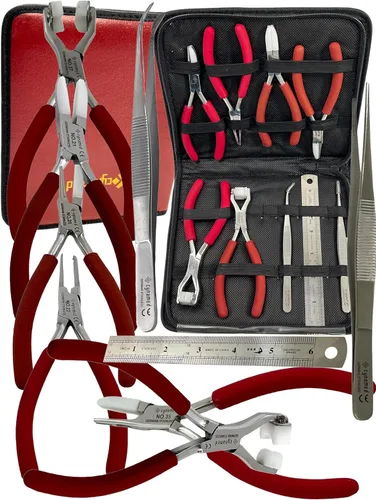 Vista 3 de Juego alemán profesional de 9 herramientas ópticas para gafas, alicates de punta doblada, juego de alicates ópticos - Juego de alicates ópticos