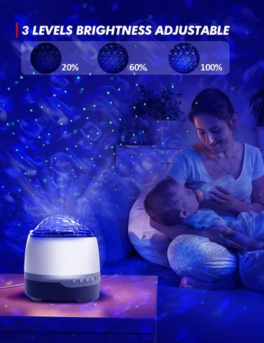 Vista 6 de Proyector de galaxia para dormitorio, proyector de estrellas, control remoto y altavoz Bluetooth de ruido blanco, 8 sonidos de chupete