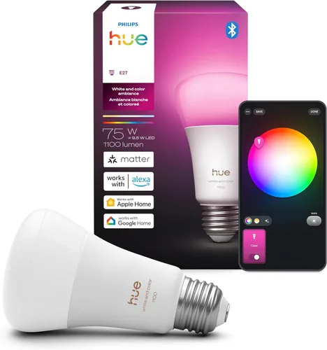 Vista 11 de Philips Hue Bombilla LED Inteligente A19 de 75W - Ambiente Blanco y de Color que Cambia de Color - Paquete de 1 - 1100LM - E26 - Interior - Control