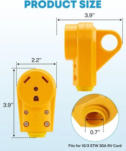 Vista 4 de Kohree Enchufe RV Hembra de 30 Amperios, Receptáculo RV de Repuesto Resistente 125/250V, Enchufe NEMA TT-30R con Mango de Agarre Ergonómico para RV