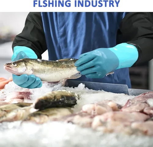 Vista 5 de 27" Full Arm Pond Gloves, Long Heavy Duty Gloves with Cotton Lining, Waterproof Rubber Chemical Resistant Glove