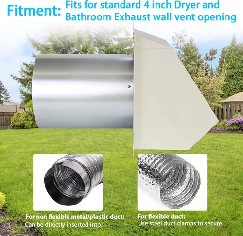 Vista 6 de Cubierta de ventilación de secadora de 4 pulgadas en el exterior, cubierta de ventilación exterior para secadora, cubierta de ventilación