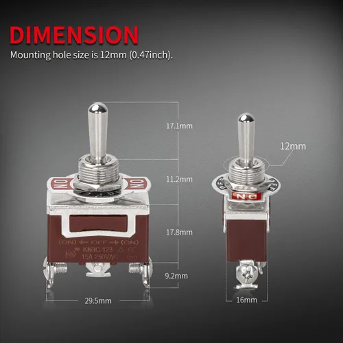 Vista 2 de DaierTek Interruptor de palanca momentáneo impermeable (ON) - Apagado (ON) 12V DC 20A Heavy Duty Marine SPDT Switch Rocker 3 Way 250V AC 15A