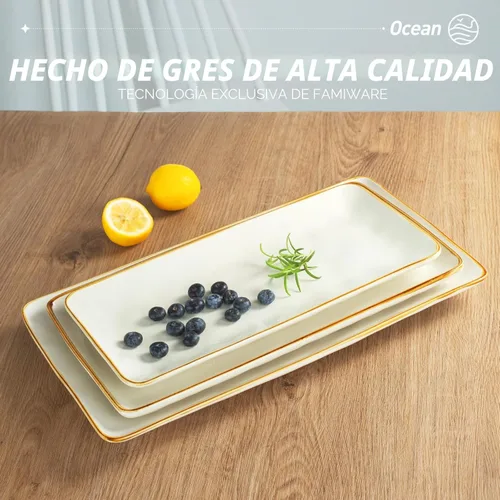 Vista 9 de Bandeja de servir Famiware, Bandejas rectangulares de 15.67/14.1/12.6 pulgadas para entretener, aptas para microondas y lavavajillas, bandejas