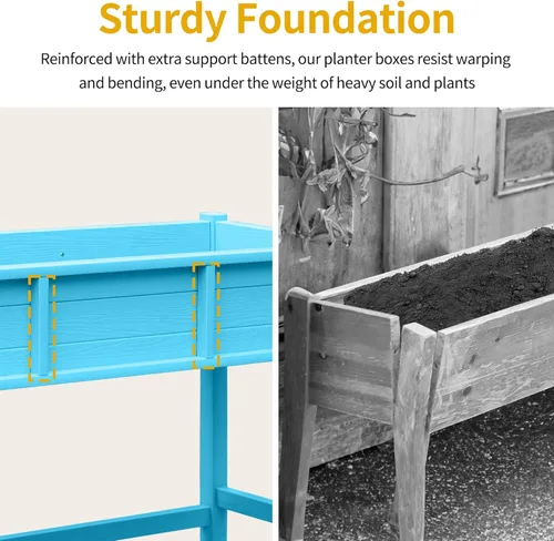 Vista 6 de DWVO Cama de jardín elevada de polietileno de alta densidad de 47 x 18 x 31 pulgadas, resistente a la intemperie, maceta con patas y ruedas