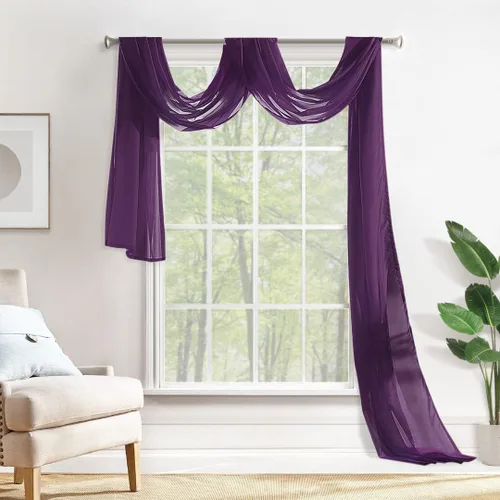 Vista 14 de MIULEE Cortina Scarf Transparente para Ventana Cenefa Extra Larga Superior Terracota Elegantes Cortinas Swag de Lujo Tela Drapeada para Arco de Boda