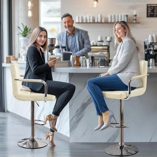 Vista 90 de Yaheetech - 4 taburetes de bar ajustables para mostrador de cocina, taburetes de bar/mostrador, silla de comedor giratoria hidráulica de piel Marrón