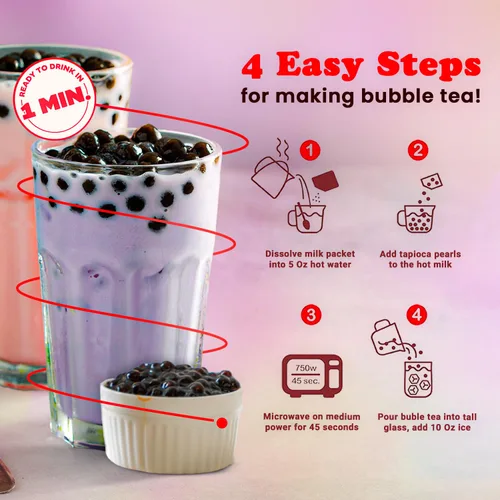 Vista 5 de Pocas Kit de té de burbujas, Honeydew - Té de leche instantánea en polvo con auténticas perlas de tapioca para té de burbujas instantáneo, 5 kits