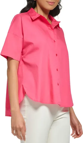 Vista 2 de Calvin Klein Blusa de manga corta con botones de popelina para mujer