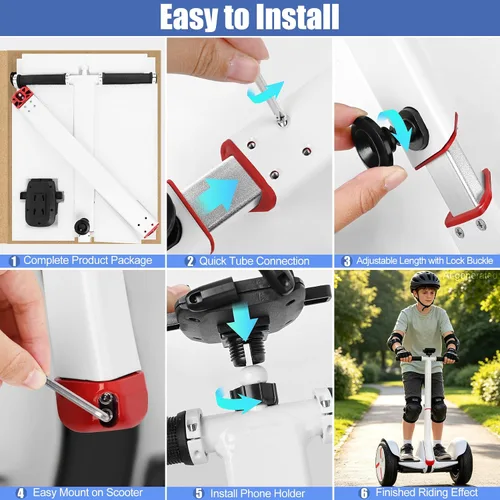 Vista 8 de ToLanbbt Manillar de patinete ajustable para Segway Ninebot Mini PRO con soporte para teléfono, control de palanca de liberación de presión de Negro