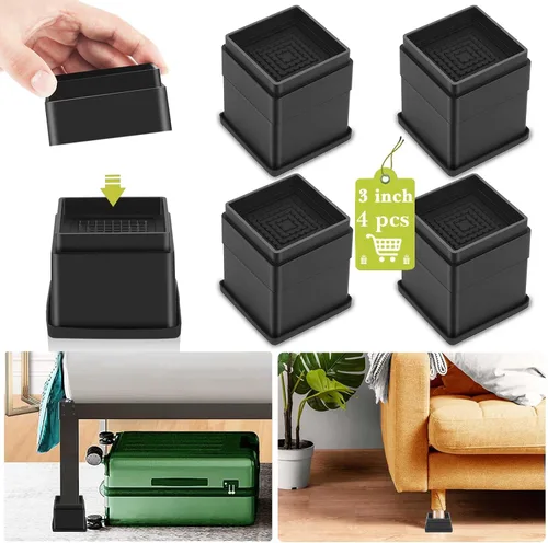 Vista 14 de Paquete de 4 elevadores de muebles de 1 pulgada, elevadores de cama ajustables resistentes para mesa, escritorio, sofá, silla, gabinete, marco