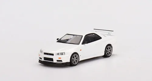 True Scale Miniatures Modelo de coche compatible con Nissan Skyline GT-R (R34) V-Spec N1 White Limited Edition 1/64 Modelo de coche fundido a