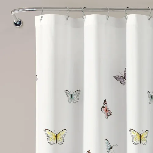 Vista 2 de Lush Decor Cortina de ducha con diseño de mariposa, 72 x 72 pulgadas, lila