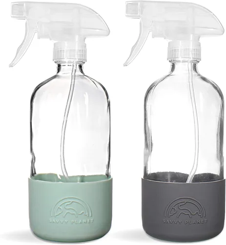 Vista 11 de SAVVY PLANET Botellas vacías de vidrio ámbar con protección de funda de silicona, recipientes recargables de 16 onzas para productos de limpieza