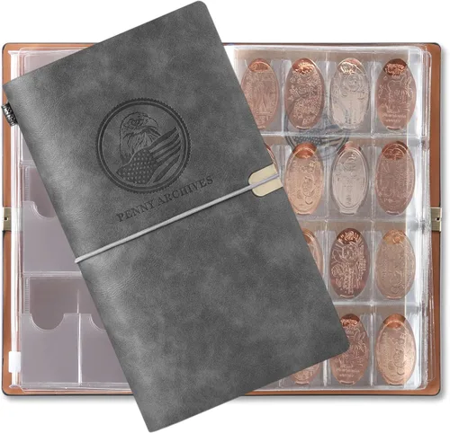 Vista 7 de MUDOR Libro para coleccionar centavos prensados con diario de archivo, libro de recuerdo para centavos prensados con capacidad para 203 monedas