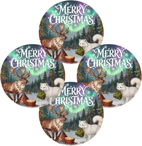 Vista 2 de Merry Christmas Fox Deer Plastic Round placemats Kids placemats for Dining Table Set of 4 15x15 in manteles para mesa