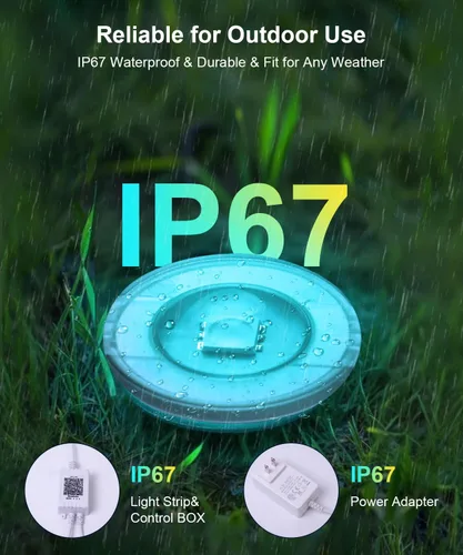 Vista 4 de Fussion Luces permanentes al aire libre para casa, 100 pies RGB luces de casa de Halloween al aire libre con control remoto de aplicación, IP67
