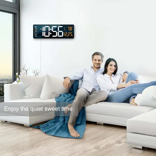 Vista 6 de Reloj de pared digital con pantalla grande, 16.2 pulgadas, reloj digital LED con control remoto para decoración de sala de estar, atenuador Naranja