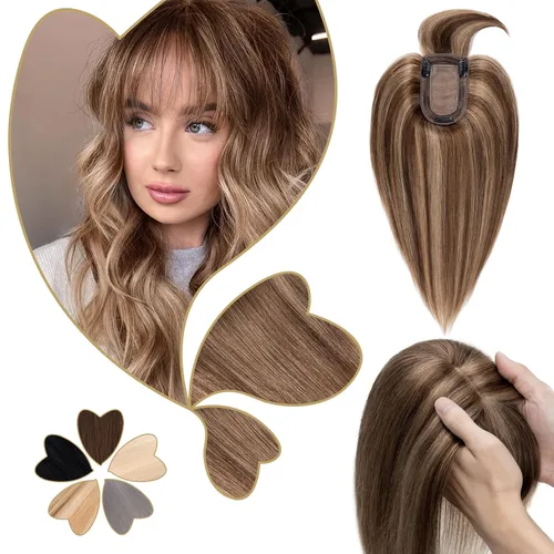 Vista 32 de Benehair Extensión de cabello humano con clip y flequillo fino, hecha a mano, base de seda, extensión de cabello liso y suave para mujeres, pérdida