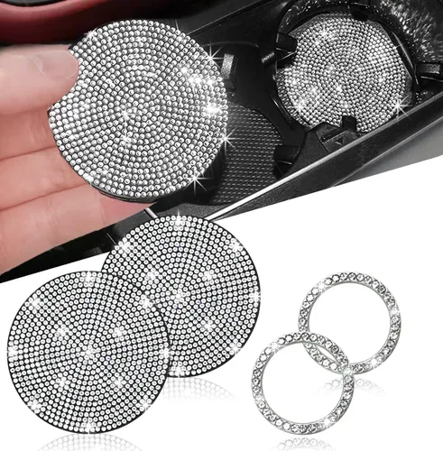 Vista 22 de NBTEPEM 2 posavasos de auto con diamantes de imitación, 2.75 pulgadas, antideslizantes, a prueba de golpes, universal, a la moda, para auto