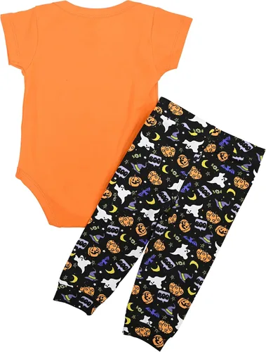 Vista 2 de Traje de Halloween unisex de 2 piezas con bordado Haunt It Layette para bebé