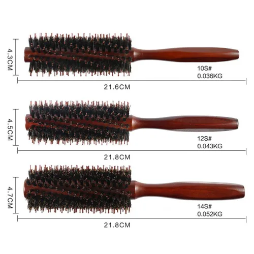 Vista 2 de 2 cepillos redondos para el cabello con cerdas de jabalí, cepillo de pelo rizado para secar, peine desenredante, peine de masaje, herramientas