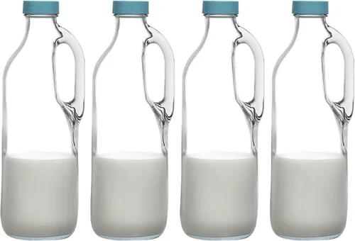 Vista 7 de 2 piezas de jarras de vidrio transparente de 47 oz con asas y tapas - Jarras herméticas para agua y jugo para refrigerador de cocina