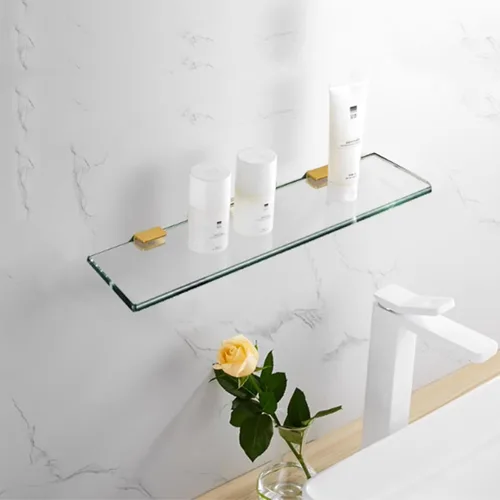 Vista 6 de AWEN 4 abrazaderas de ducha, sin taladro, panel fijo para puerta de ducha, soporte de abrazadera en U (dorado para vidrio de 39.843 in)