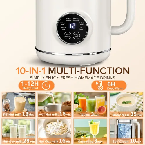 Vista 3 de Czlife Licuadora 10 en 1 para fabricar leche de nueces, máquina casera de leche de nuez de 20 onzas (20.3 fl oz), almendras, soja, avena, jugo